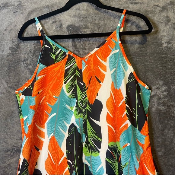 Women’s Large Tropical Leaf Print Maxi Summer Dress Resort Vacation Casual - Picture 2 of 16